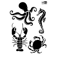 EFCO - Pochoir - Créatures Marines - DIN A4 - Lot de 4
