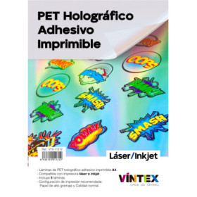 VINTEX - Printable Holographic PET Sticker Paper - A4 - 5 Sheets