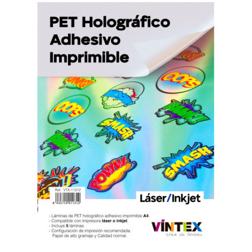 VINTEX - Printable Holographic PET Sticker Paper - A4 - 5 Sheets