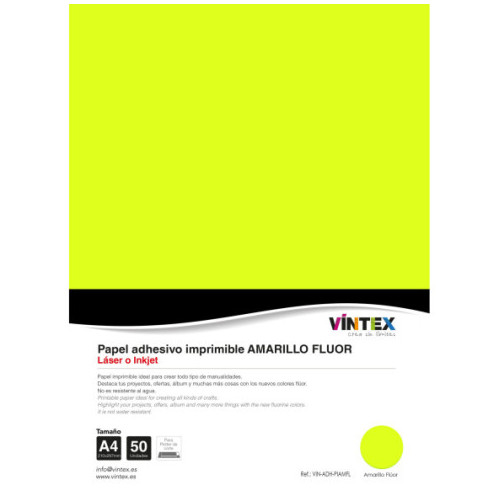 VINTEX - Fluo Printable Sticker Paper - Yellow - 50 Sheets