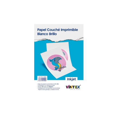 VINTEX - Papier Couche Brillant 120 g/m2 Imprimable - A4 - 50 Feuilles