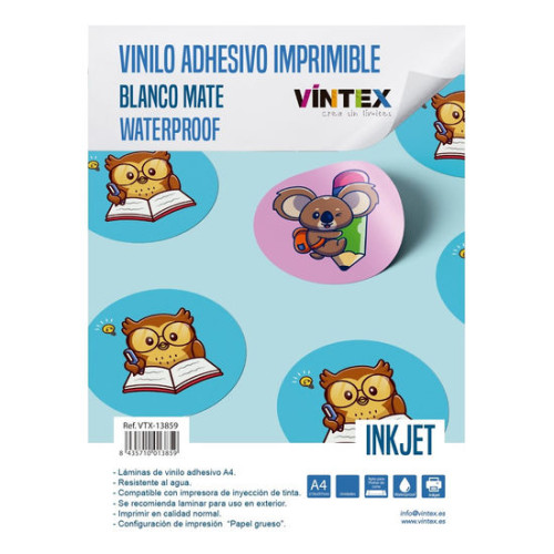 VINTEX - Printable Matt White Waterproof Adhesive Vinyl - A4 - Inkjet