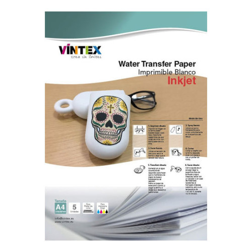 VINTEX - Papier Water Transfer Blanc - A4 - 5 Feuilles - Jet d'Encre
