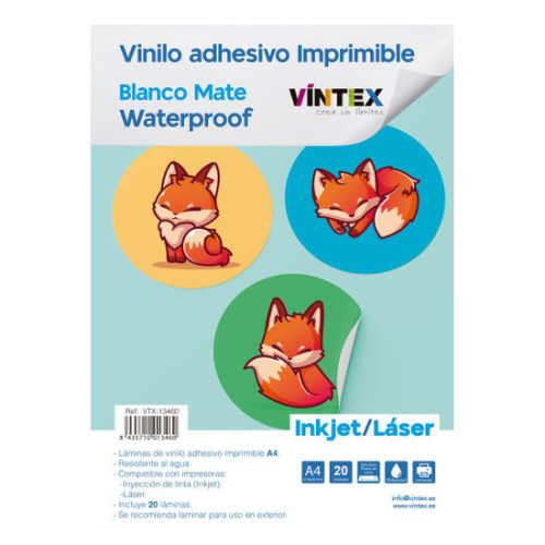 VINTEX - Matte White Waterproof Printable Adhesive Vinyl - A4 - 20 Sheets - Laser & Inkjet