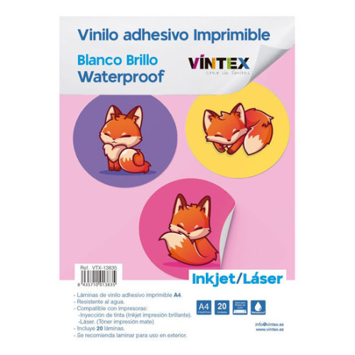 VINTEX - Gloss White Waterproof Printable Adhesive Vinyl - A4 - 20 Sheets - Laser & Inkjet