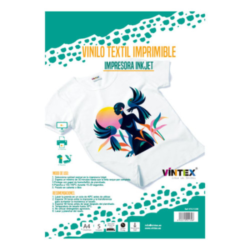 VINTEX - Vinyle Textile Imprimable - A4 - 5 Feuilles - Jet d'Encre