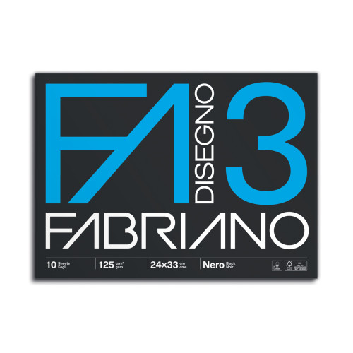FABRIANO - Disegno 3 Black Paper Pad - 24x33 cm - 10 Sheets - 125 gsm