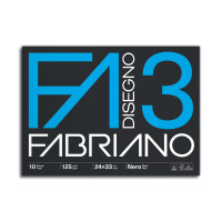 FABRIANO - Bloc Papier Noir Disegno 3 - 24x33 cm - 10 Feuilles - 125 g/m²