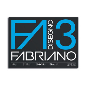 FABRIANO - Disegno 3 Black Paper Pad - 24x33 cm - 10 Sheets - 125 gsm