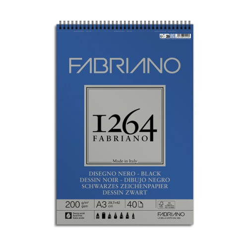 FABRIANO - 1264 Black Drawing Spiral Pad - 200 gsm