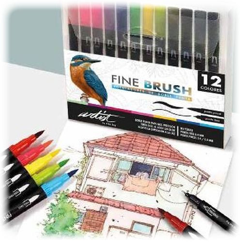 ROYMART - Feutres Double Pointe FINE BRUSH CREATIVE - 12 Couleurs