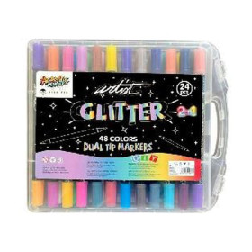 ROYMART - Marqueurs à Paillettes Double Pointe - 2 en 1 - 24 Feutres / 48 Couleurs