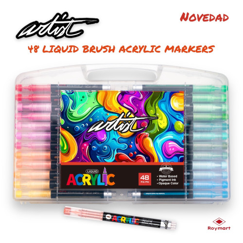 ROYMART - Feutres Acryliques ARTIST Real Brush - Pointe Pinceau Souple - 48 Couleurs
