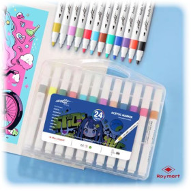 ROYMART - Feutres Acryliques PRIME Sans Amorçage - Pointe Moyenne - 24 Couleurs