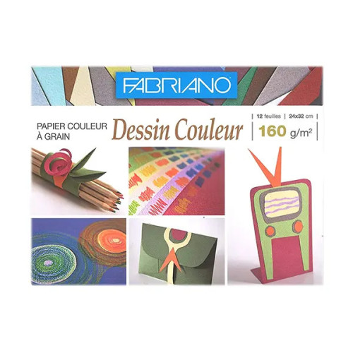 FABRIANO - Pochette Papier Couleurs Vives - 24x32 cm - 12 Feuilles - 160 g/m²