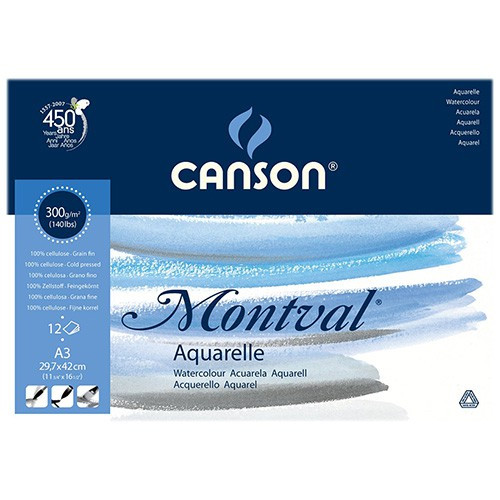 Canson® - Montval® - Papier Aquarelle - Bloc de 12 Feuilles - 300 g/m² -  Format A3