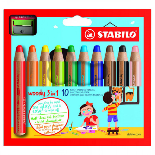 STABILO - Woody 3in1 - Set de 10 + 1 Taille-Crayon XXL