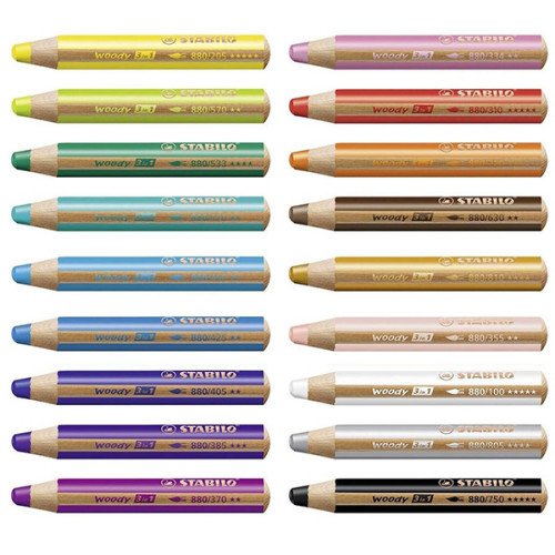 Crayon Stabilo Woody 3en1 – Crayon De Couleur, Aquarelle Et Cire – Trait Extra-épais – Jaune – Pour Papier, Verre, Tissu