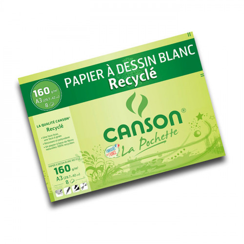 Canson® - Pochette Dessin - Recyclé - Blanc - 8 Feuilles - 160 g