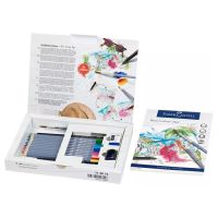 Faber-Castell - Goldfaber Aqua watercolour pencil, gift set, 18 pieces - (12 Crayons + Carnet + Pitt + Accessoires)