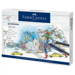 Faber-Castell - Crayon de couleur Goldfaber, coffret cadeau, 23 pièces Permanent - (12 Crayons + Carnet + Pitt + Accessoires)