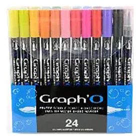 GRAPH'O - Feutres Aquarellables - Pointe Extra-Fine & Pinceau - 12 Couleurs