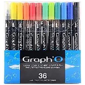 GRAPH'O - Watercolor Felt-Tip Pens - Extra-Fine & Brush Tip - 12 Colors