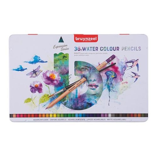 BRUYNZEEL - Expression Watercolor - Watercolor Pencils - 36 Colors - Metal Tin