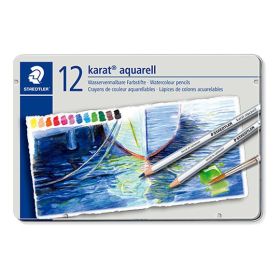 STAEDTLER - Karat Aquarell 125 - Crayons Aquarellables - 12 Couleurs - Boîte Métal