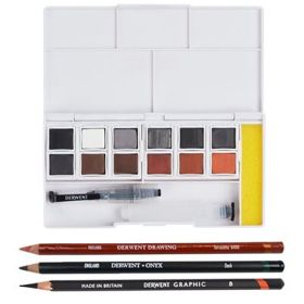 DERWENT - Aquarelle - Croquis & Dégradés - Boîte de 12 Demi-Godets