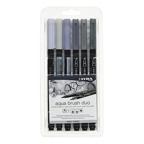 LYRA - Aqua Brush Duo - Watercolor Brush Pens - 6 Colors - Grey
