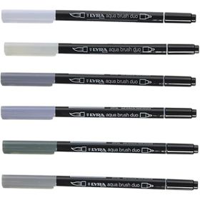 LYRA - Aqua Brush Duo - Watercolor Brush Pens - 6 Colors - Grey