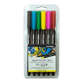 LYRA - Aqua Brush Duo - Feutres-Pinceaux Aquarellables - 6 Couleurs - Primary