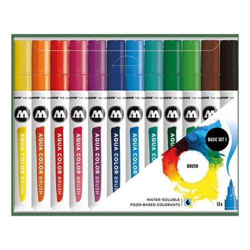 MOLOTOW - Brush Pen Aqua Color - Feutres Aquarellables - 12 Couleurs - Basic 1