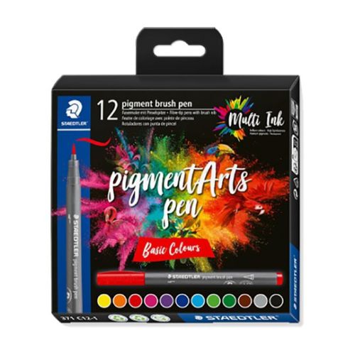 STAEDTLER - Pigment Brush Pen 371 - Feutres Aquarellables Pointe Pinceau - 12 Couleurs