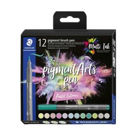 STAEDTLER - Pigment Brush Pen 371 - Feutres Aquarellables Pointe Pinceau - 12 Couleurs