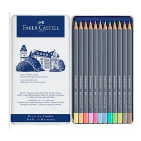 FABER-CASTELL - Goldfaber Aqua - Crayons Aquarellables - 12 Couleurs Pastels - Boîte Métal