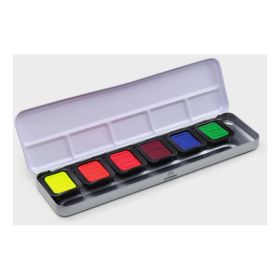 FINETEC - Aquarelle Nacrée - Néon (Fluo) - Boîte Métal de 6 Pastilles