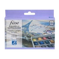 LEFRANC & BOURGEOIS - Fine Watercolour - Plastic Box of 12 Half Pans
