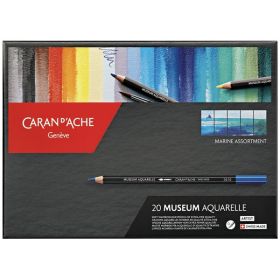 CARAN D'ACHE - Museum Aquarelle - Watercolor Pencils - 20 Colors - Marine Set