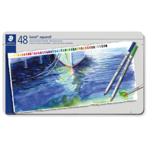 STAEDTLER - Karat Aquarell 125 - Crayons Aquarellables - 48 Couleurs - Boîte Métal