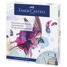 FABER-CASTELL - Set Aquarelle - 12 Tubes 5ml + Pinceaux + Palette + Pochoir - 18 Pièces
