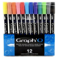 GRAPH'IT - Watercolor Felt-Tip Pens - Extra-Fine & Brush Tip - 12 Colors