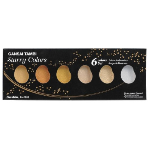 KURETAKE - GANSAI TAMBI - Aquarelle Métallisée - Starry Colors - Set de 6 Pastilles