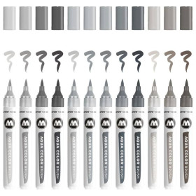MOLOTOW - Brush Pen Aqua Color - Feutres Aquarellables - 12 Couleurs - Grey Set