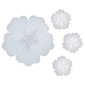 RESIN-PRO - Silicone Mold - Set Plateau Fleurs + 3 Dessous de Verre