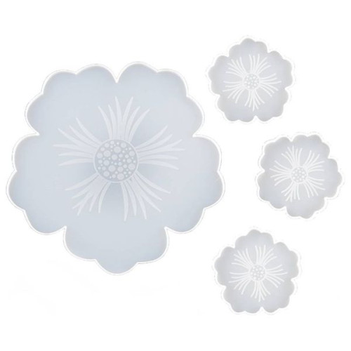 RESIN-PRO - Moule Silicone - Set Plateau Fleurs + 3 Dessous de Verre