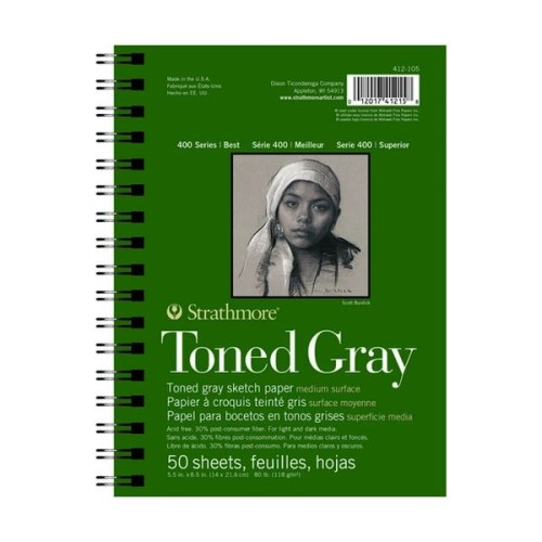 STRATHMORE - Toned Gray Sketch - Wire-Bound Pad - 80LB - 50 Sheets - 5.5x8.5"