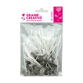 GRAINE CREATIVE - Waxed Candle Wicks - 50 Wicks - 7 cm with Base