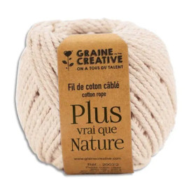 GRAINE CREATIVE - Ficelle Coton Câblé - 2,5 mm - 80 m - 200 g - Écru